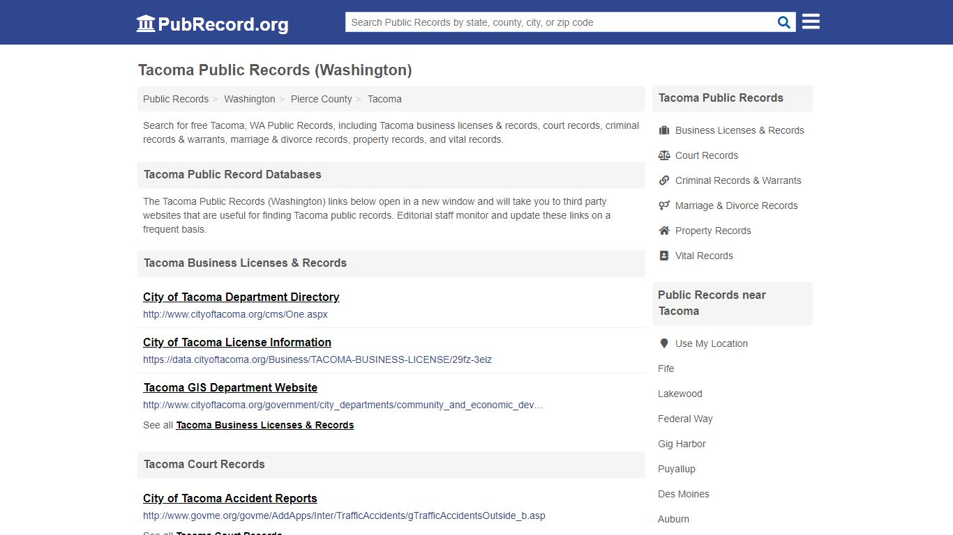 Free Tacoma Public Records (Washington Public Records)